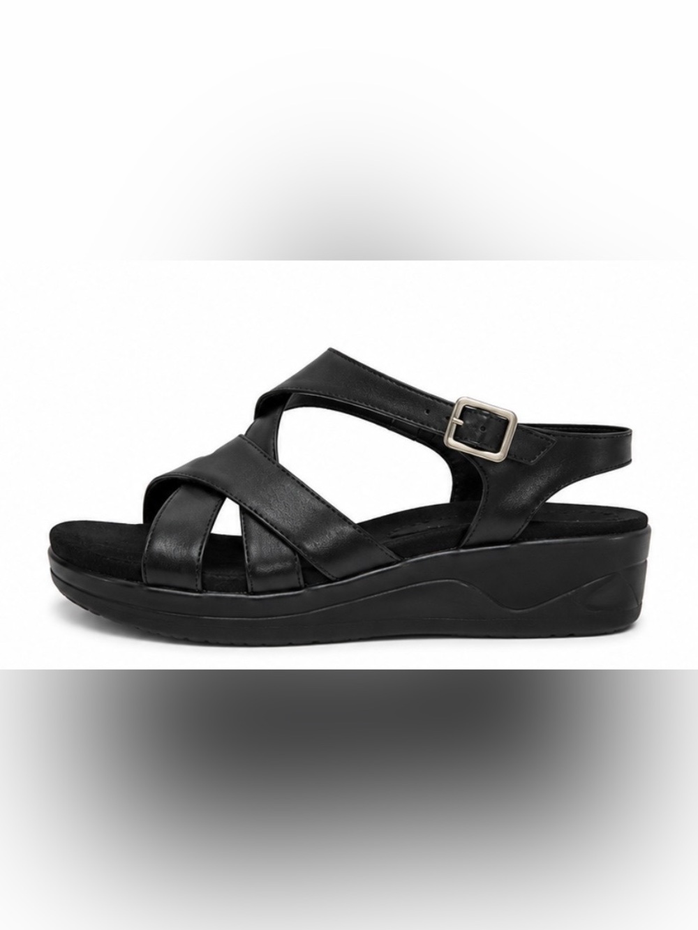 Naturalizer Ofelia Black Leather Comfort Wedge Sandals 8.5